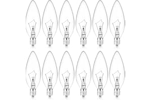 MEQIQTEK E12 Window Candle Light Bulbs 7W Warm White 2500K, Crystal Clear Torpedo Tip Candelabra Replacement Bulbs- Replacement Light Bulbs for Electric Candle Lamps, Window Candles, & Chandeliers (12 Pack)