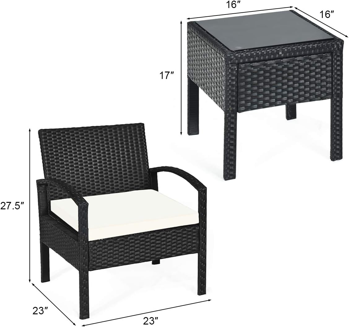 Tangkula AM0583HM 3 Piece Patio Furniture Set with 2 Cushioned Chairs & End Table, Black: Garden & Outdoor
