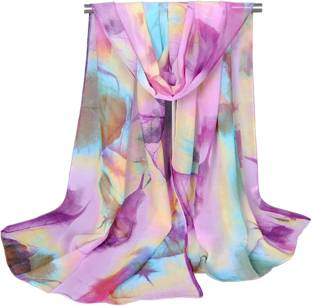 Alysee Women Oil-painting Leaves Print Classy Chiffon Long Scarf Shawl Wrap