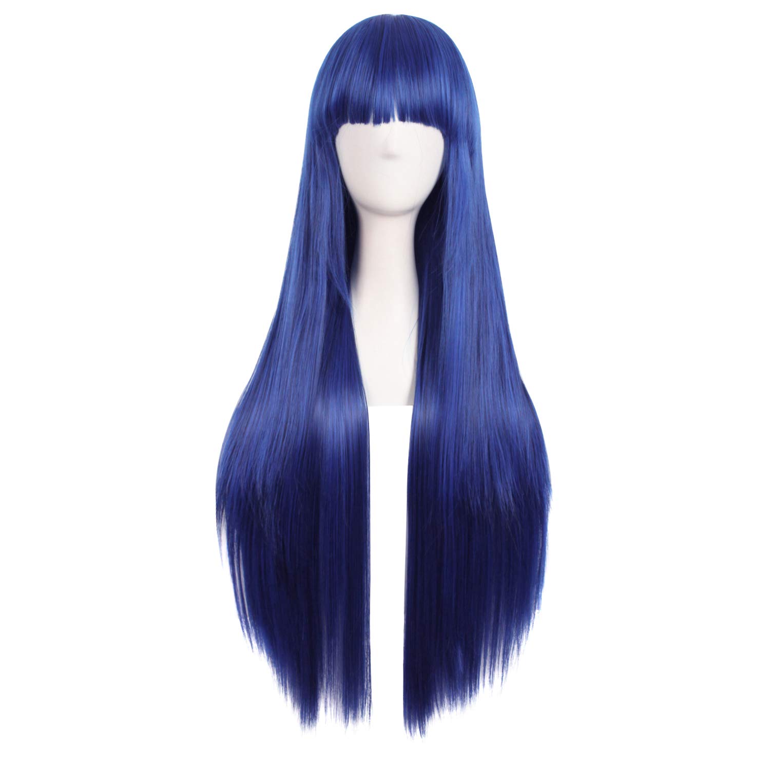 MapofBeauty 32" 80cm Long Straight Anime Costume Cosplay Wig Party Wig (Dark Blue/Black) — image 1