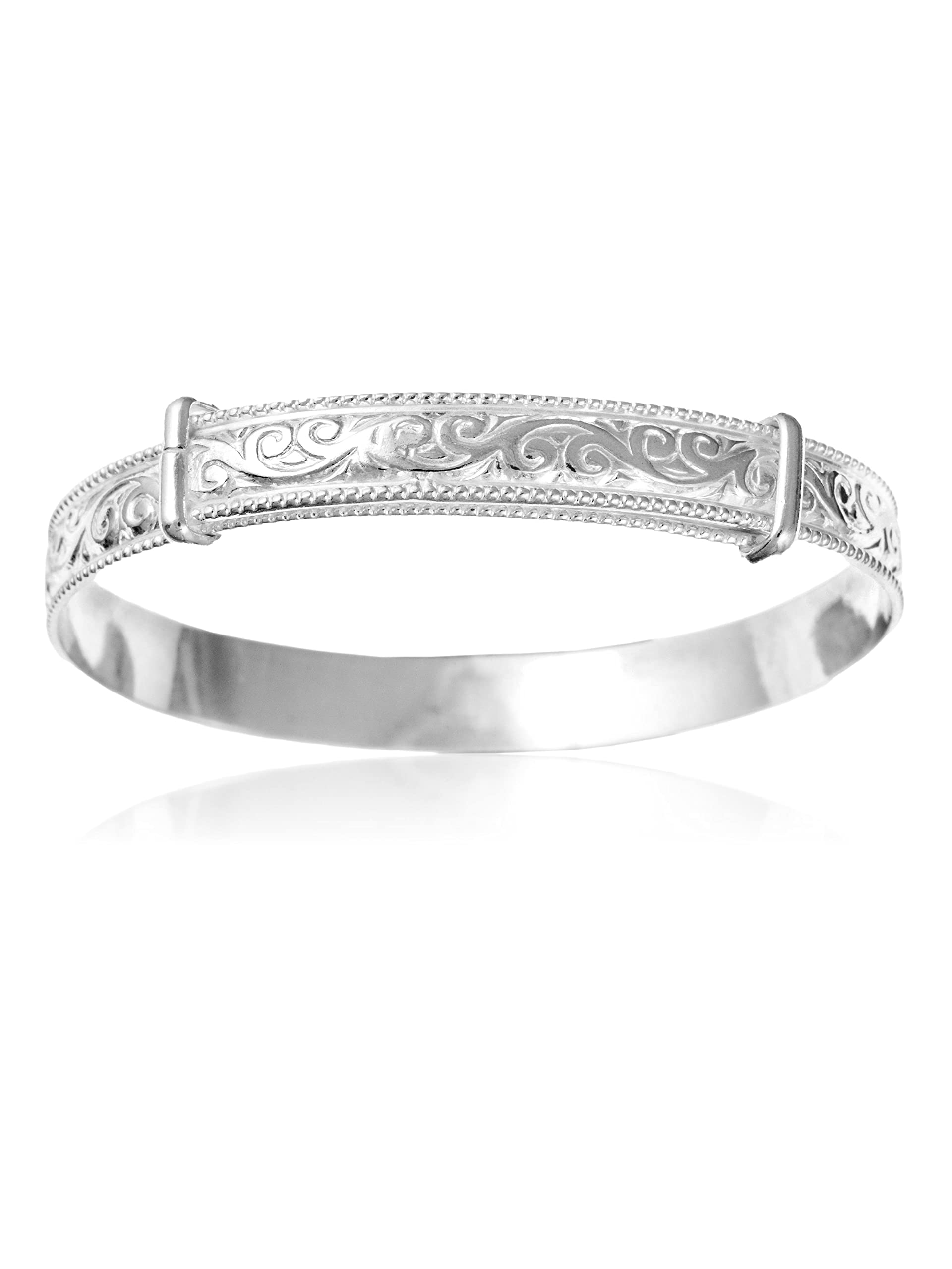 Designer Inspirations Boutique 6MM Wide Engraved/Embossed Scroll/Swirl Pattern Expanding/Expandable/Adjustable Bangle Bracelet for Baby/Children/Women - 925 Sterling Silver - Size: BABY (Small)