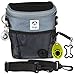 Large Reflective Dog Walking Training Treat Bag w/ Clicker Trainer and Safety Collar Light for Night Dog Walks - Built-in Poop Bag Dispenser - Carries Phone, Balls for Dogs, Treats - 3 Ways To Wear