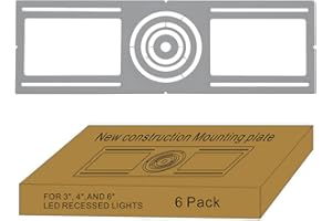FORT 6 Pack 3-4-6 Inch LED Recessed Lighting Kits Recessed LED Light Plate - New Construction Mounting Kit Wafer LED Lights, 26 Inch Length, Shallow Recessed Light Housing, Galvanized Metal Sheet