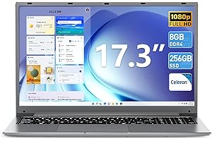 Naclud Laptop, 17.3 Inch Laptops Computer, 8GB DDR4 256GB SSD Notebook with Celeron N4000 Processor (up to 2.6 GHz), 8000mAh, Webcam, Mini HDMI, USB3.0 * 2, Dual WiFi, Type-C