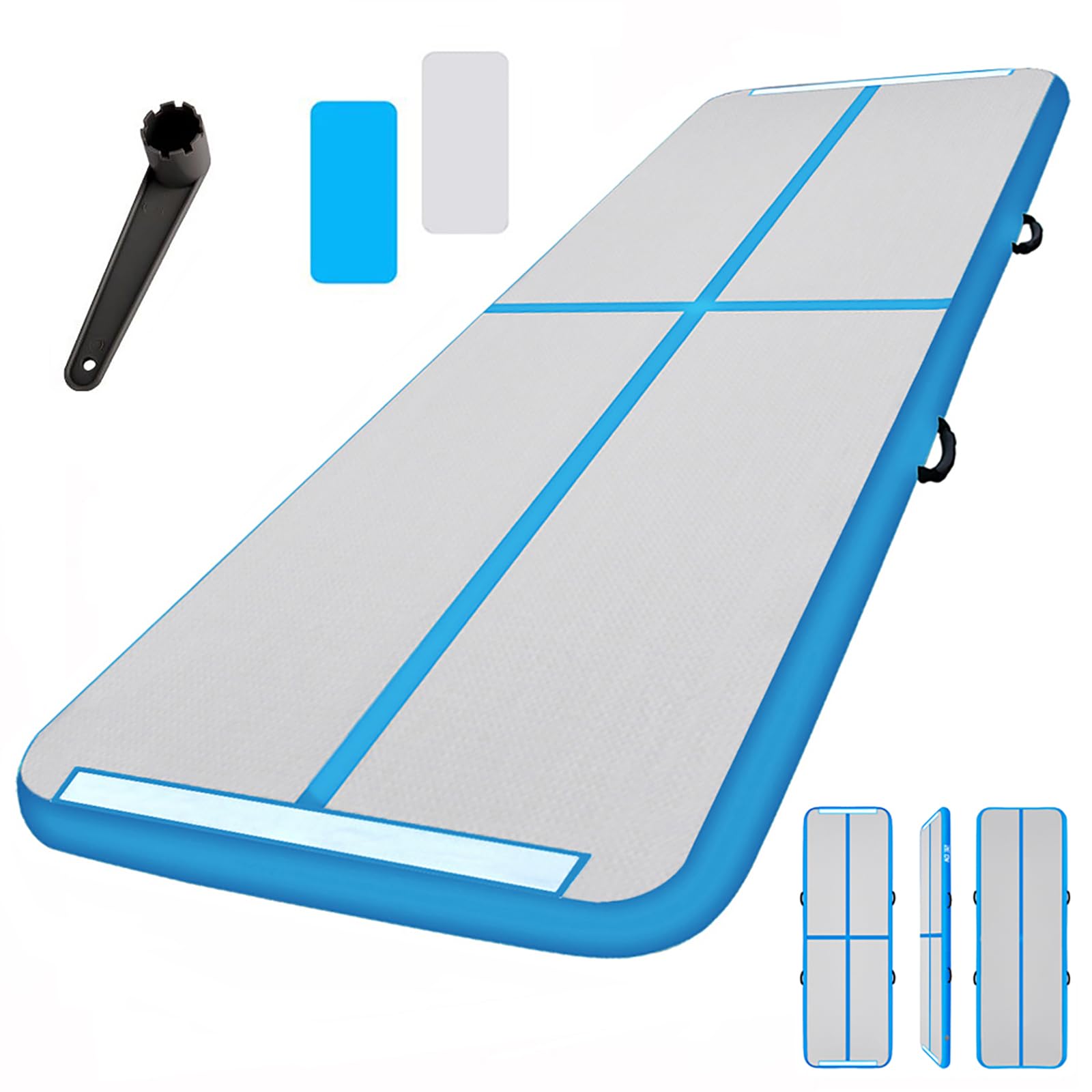 NO. 32 Inflatable Gymnastics Tumbling Mat. 10ft Air Gymnastics Tumble Track Training Mat Use for Home/Gym/Exercise/Fitness/Pilates/Yoga/Martial Arts/Beach/Garden/Cheerleading/Water Fun