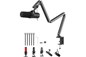 KU XIU Aluminum Alloy Boom Arm Microphone Stand for Desk, Three-Section Adjustable Mic Arm Mount with Cable Management Channels for Desktop Podcasting, Recording, Streaming, Gaming, Home Office-Gray