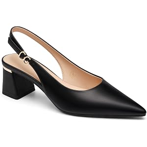 Coutgo Womens Slingback Chunky Heels Pointed Closed Toe Pumps Adjustable Strap Work Dress Shoes