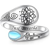 Yearace Just Breathe Lotus Ring for Women 925 Sterling Silver Adjustable Lotus Flower Open Ring Inspirational Yoga Jewelry Gift for Women Men