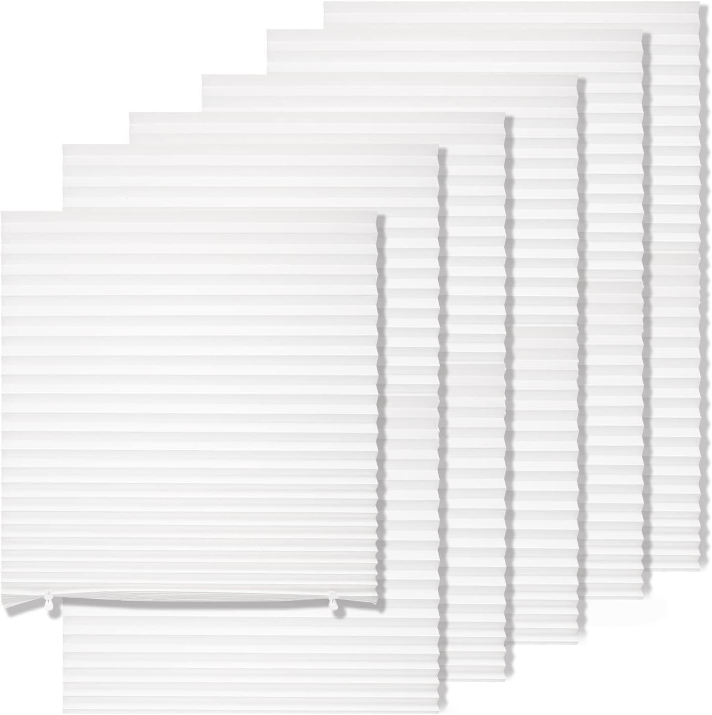 MYshade 12 Pack Temporary Light Filtering Paper Shades for Windows,Paper Pleated Blinds with Adhesive,No Tools No Drilling Free Cut Size Temporary Room Darkening Shades(White, 36" W x 72" H) Image