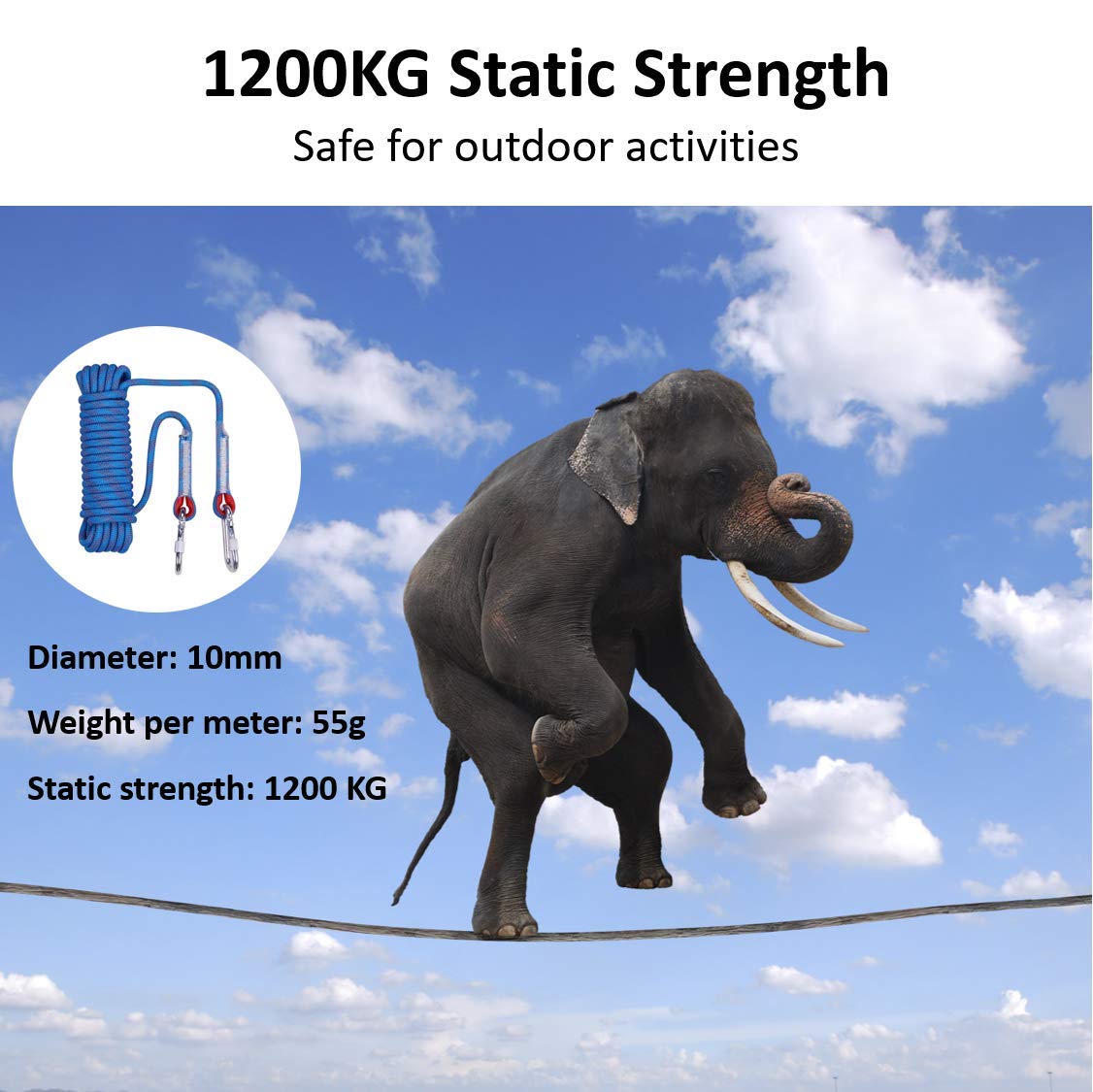 Outdoor Climbing Rope 10M(32ft) 20M(64ft) 30M Static Rock Climbing Rope, Escape Rope Ice Climbing Equipment Fire Rescue Parachute Rope