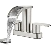 gotonovo 4 Inch Centerset Waterfall Bathroom Sink Faucet Deck Mount 2 Handle Basin Faucets 2 or 3 Hole with Pop Up Drain Included Lavatory Modern Mixer Tap Vanity Faucet Brushed Nickel