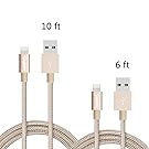 Aonear iPhone Cable,3Pack 6FT Extra Long Nylon Braided Cord Lightning Cable to USB Charging Charger for iPhone 7/7 Plus/ 6/6S/ 6/6S Plus/ 5/5S/SE/5C,iPad,iPod Nano 7 (Gold Black,3Pack 6FT)