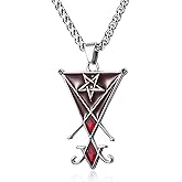 KIRTIJW Satanic Necklace Goat Head Inverted Pentagram Sigil of Lucifer Pendant Necklace Jewelry for Men 60cm