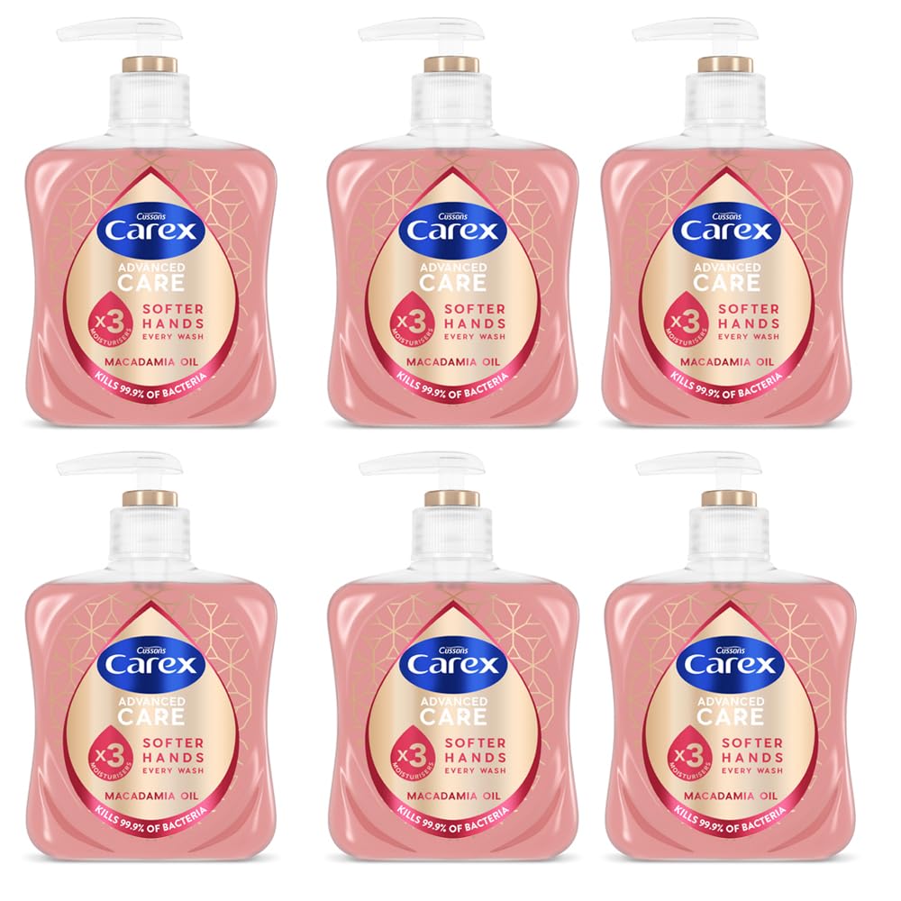 Carex Advanced Care Macadamia Oil Antibacterial Hand Wash, 3x More Moisturisers, Clean & Protect Hands, Bulk Buy, Pack of 6 x 250ml