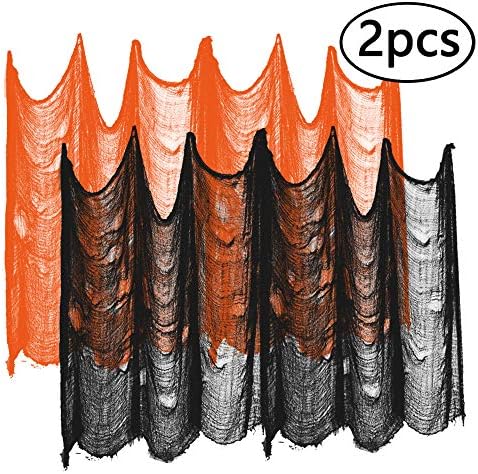 ziyue 2 Pcs 5 Yards x 40''Halloween Creepy Cloth Party Decor Drape Doorways Entryways Windows Cover Gauze Include Two Colors (Orange + Gray)