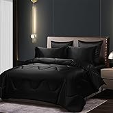 YASMENG Black Satin Silky Comforter Set Queen Size Summer Cooling Glossy Quilt Set Smooth Touch Luxury Hotel Silk Like Satin Duvet Down Alternative Comforter with 2 Pillowcases for All Seasons