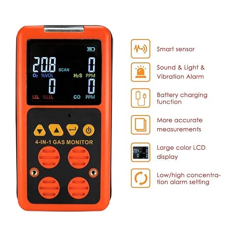 AKAKKSKY 4 en 1 Detector de Gas O2, CO, H2S, LEL Sensor ...