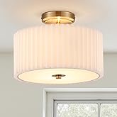 VONLUCE Semi Flush Mount Ceiling Light, 12.2" Ceiling Light Fixture with Pleated Shade, 2-Light Modern Drum Light Fixture for