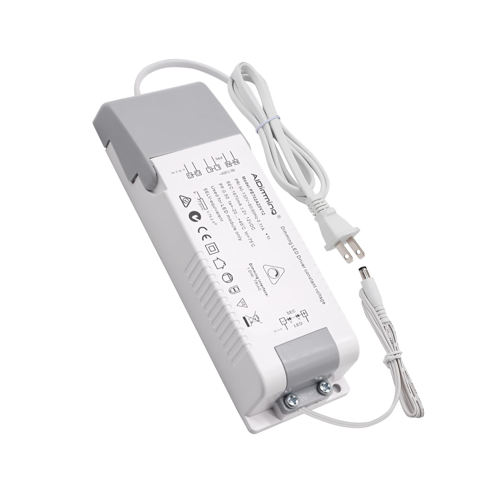Photo 1 of 12V 20W Power Supply, Triac Dimmable Constant Voltage LED Driver, 110V AC to 12V DC Transformer Compatible with Standard Wall Dimmers for Under Cabinet LED Strip Lights