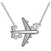 HUKKUN Airplane Choker Necklace 925 Sterling Sliver Aircraft Jelwery For Stewardess Flight Attendants Gifts for Women