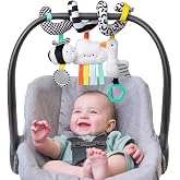 Itzy Ritzy Spiral Car Seat &amp; Stroller Activity Toy Ages 0+ (High Contrast) | Baby Stroller &amp; Car Seat Spiral Toy, Infant Sensory Activity Toy, Easy-Attach Hanging Toy With Textures, Sounds &amp; Visual Play