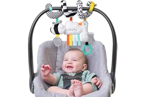Itzy Ritzy Spiral Car Seat & Stroller Activity Toy - Stroller & Car Seat Toys for Ages 0 Months and Up - Hanging Toys Include Dangling Ring, Mirror and Textured Ribbons (High Contrast)