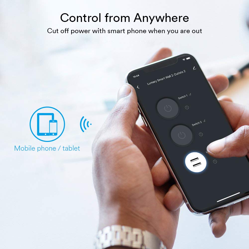 Lumary Smart WiFi In-Wall Outlet 15 Amp Tamper Resistant Split Duplex Receptacle - 2 Plugs and 2 USB Ports, Compatible with Alexa, Google Home, and IFTTT(No Hub required)