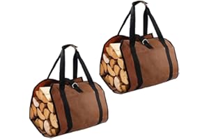 Vasiumic Firewood Carrier Bag Home & Garden – 2-Pack Foldable Heavy-Duty Waxed Canvas Log Bag, 35L Capacity (99 x 48 cm), Res