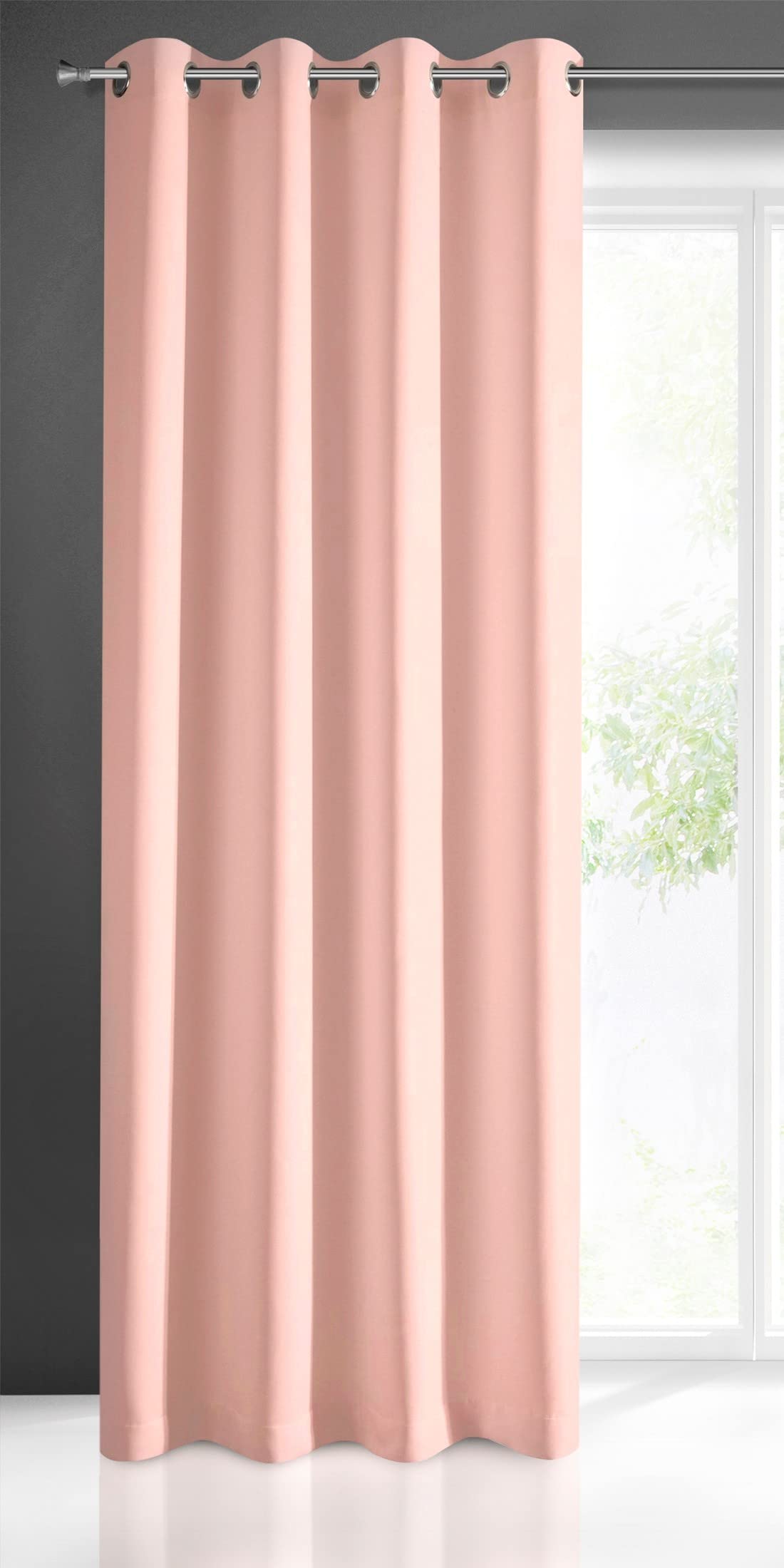 Eurofirany Smooth Plain Modern Curtain with Eyelets-1 Unit, Bedroom, Living Room, Lounge, Kitchen, 140g m/2, Polyester, Powder, W55 x L98