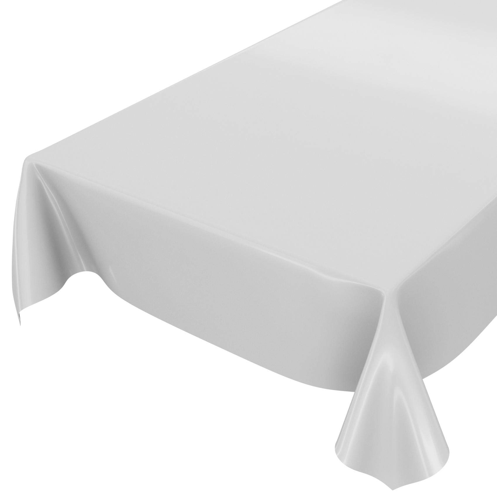 Anro Washable Tablecloth, Shiny Oilcloth, Monochrome, Wax Cloth, Light grey, Schnittkante 200 x 140cm