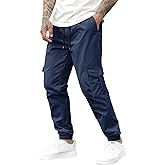 Mens Cargo Pants Casual Lightweight Elastic Waist Drawstring Tapered Pant with Pockets