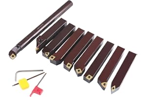 Accusize Industrial Tools 1" 9 Pieces/Set, Indexable Carbide Turning Tools and Boring Bar, 2988-0001
