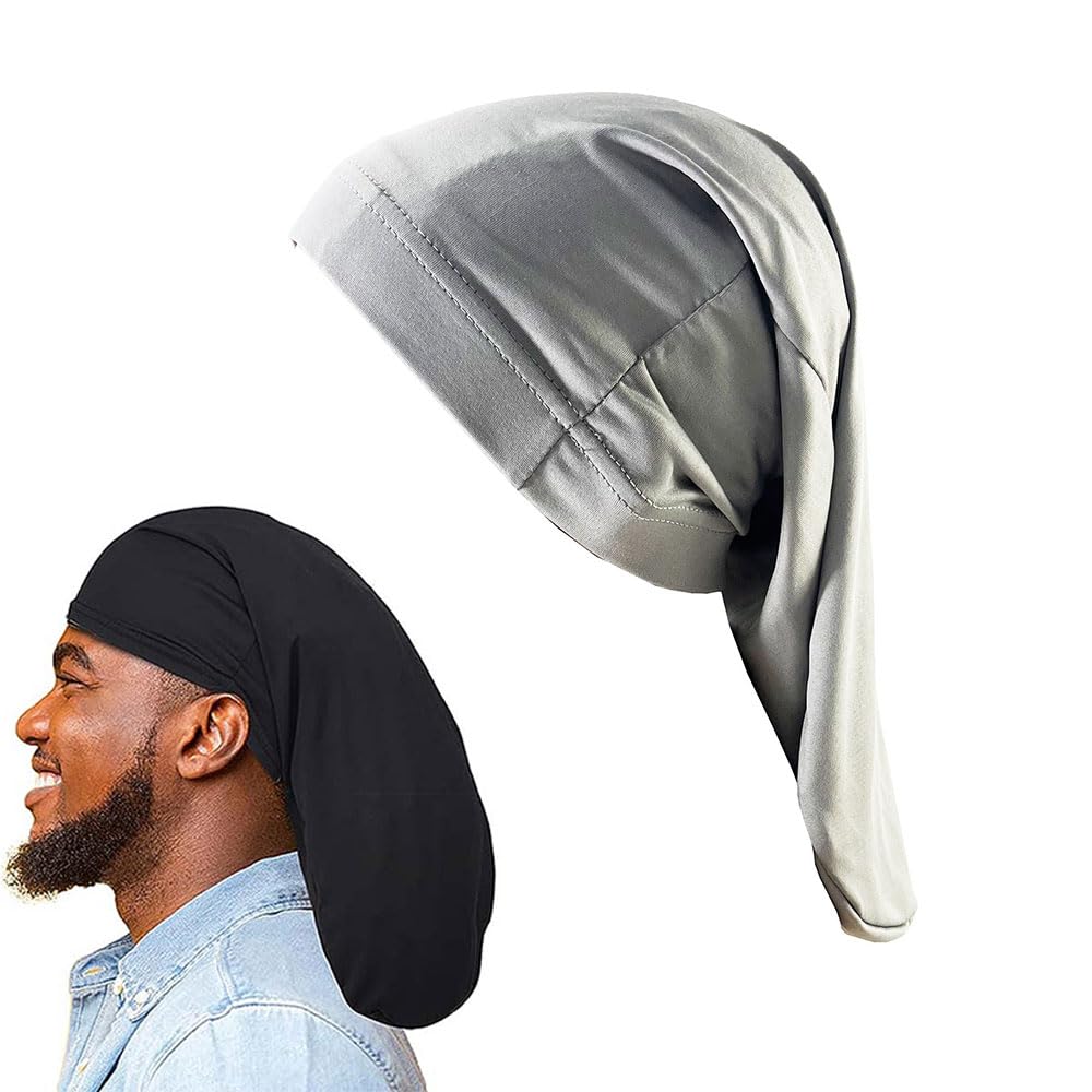 Dreadlock Long Hair Head Wraps Stretchable Sleeping Cap Hair Accessories Sleep Bonnet for Men Women in Grey