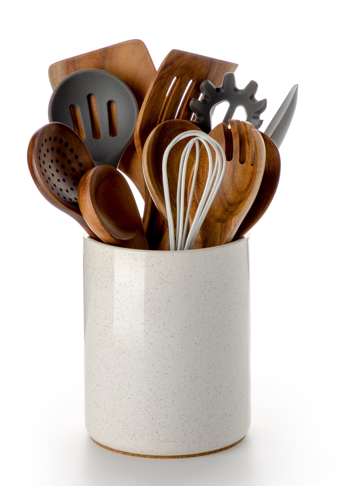 Photo 1 of Nucookery Utensil Holder, 6.4" Ceramic Kitchen Utensil Holder for Countertop with Protection Cork Bottom, Vintage Farmhouse Kitchen Decor for Counter, Gift (Sand)