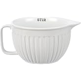 Primitives by Kathy Ribbed Texture Stoneware Batter Mixing Bowl (Stir), 7" x 5.25" x 3.25", White