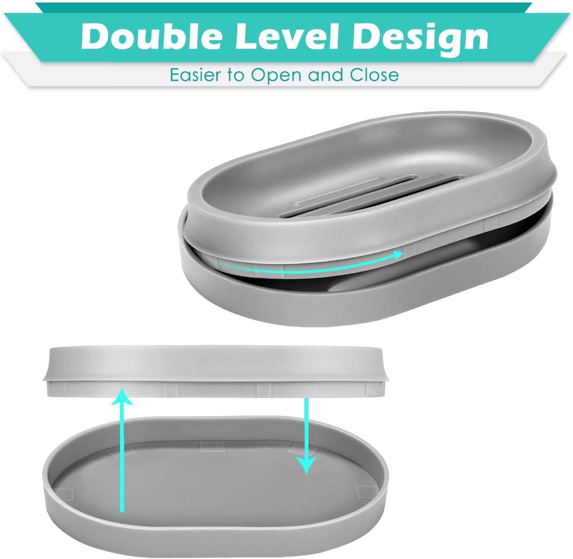 Homemaxs Soap Dishes 3 Pack ,【2021 Newest】 Soap Bar Holder with Drainage Design,Double-Layer Soap Saver Lightweight Portable Easy Cleaning Soap Box for Bathroom Shower Kitchen Washing Room（Grey）: Kitchen & Dining