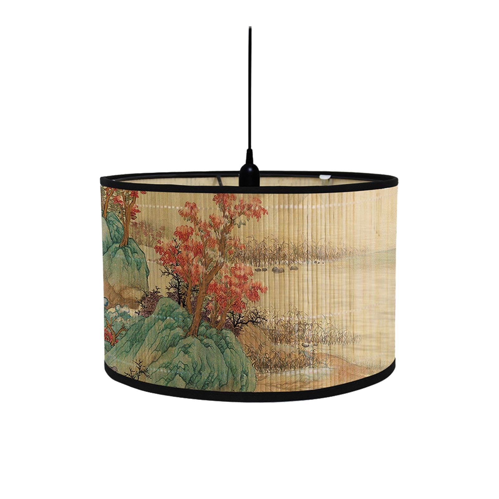 Sharplace Drum Print Lamp Shade, Drum Shaped Lamp Shades, Light Cover, Decorative Handmade Printed Drum Lampshade, Bamboo Lampshade Only for Table Floor, E