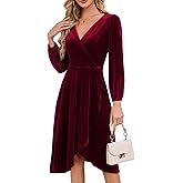 Meetjen Women's V Neck Velvet Formal Long Sleeve Dresses Flowy Fall High Low Elegant 2025 Midi Winter Cocktail Party Dress