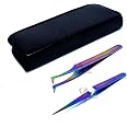 Set Of 2 Stainless Steel Rainbow Titanium Eyelash Extension Tweezers - Semi Angled & A-Type Angled Fine Point (A2Z)