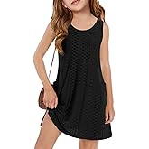 Haloumoning Girls Eyelet Swimsuit Cover Up Kids Casual Sleeveless Summer Beach Dress Coverups with Pockets 5-14 Years