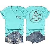 PIYEWO Sisters Trip Tshirts 2026, Girls Trip V Neck Tops for Women Holiday Travel Short Sleeve Casual Loose Fit Graphic Tees