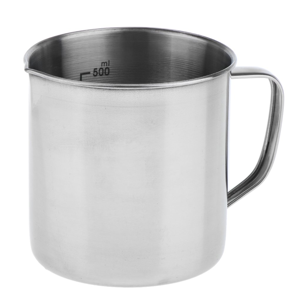 Stainless Steel 500ml/1000ml Measuring Cup Jug with Marking Handle Coffee Milk Mug - 500ml