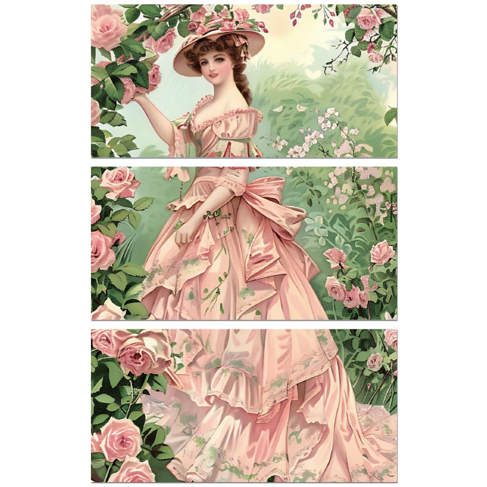 Peacoblue Rub on Transfer Decals for Furniture Crafts 6"x12", 3Pcs Garden Woman Waterproof UV DTF Transfer Decals Sticker for Dresser Lingerie Chests Drawer Glass Porcelain Wood — image 1