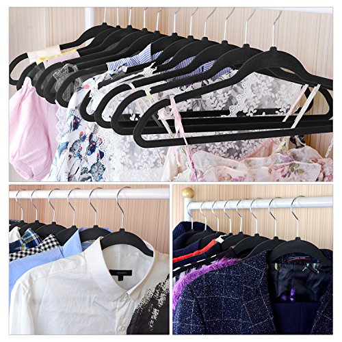 IEOKE Velvet Hangers, Nonslip Clothes Hangers Heavy Duty 360 Swivel Hanger Hook Ultra Thin Clothes Racks Perfect for Space Saving 50 Pack Black
