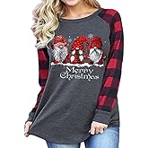 Women's Merry Christmas Shirts This is My Christmas Movie Watching Shirt Gnome Plaid Long Sleeve Raglan Baseball Tee Tops