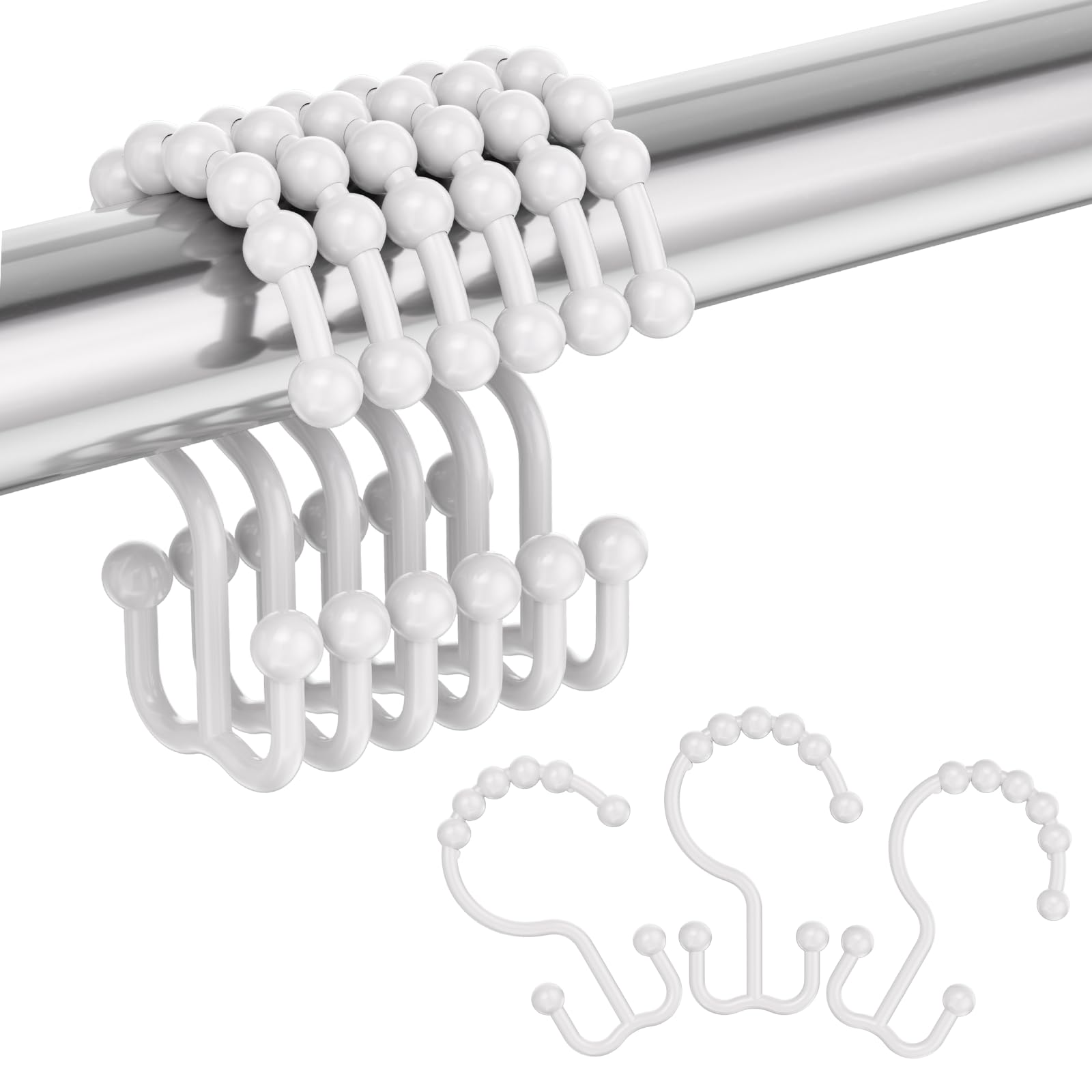 Photo 1 of Amazer Plastic Shower Curtain Hooks, Shower Curtain Hooks Rings, Double Shower Curtain Hooks, Shower Hooks for Shower Curtain, White Shower Curtain Hooks for Curtain Liner Bathroom - 12 Pcs