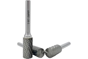 LU&MN SB-5 Tungsten Carbide Burr Cylinder Shape Double Cut Rotary Burrs File(1/2''cutter Dia,1''Cutter Length) with 1/4'' (6.35mm) Shank dia,3PCS