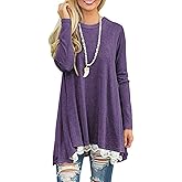 Andaa Women's Crew Neck Long Sleeve Lace Splicing Swing Shirt Dresses Long Tunic Blouses Shirts for Leggings