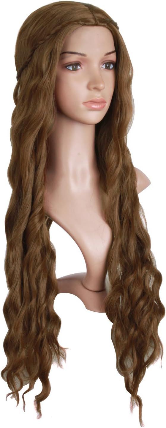 MapofBeauty 30"/75cm Dignified and Elegant Side Bangs Women Long Wavy Curly Cosplay Braided Queen Wigs (Flax Brown) - Image 3