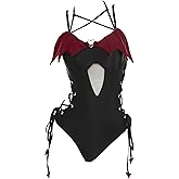 MEOWCOS Women's One Piece Swimsuits Gothic Swimsuit Devil Wings Tummy Control Bathing Suit One-Piece Swimwear